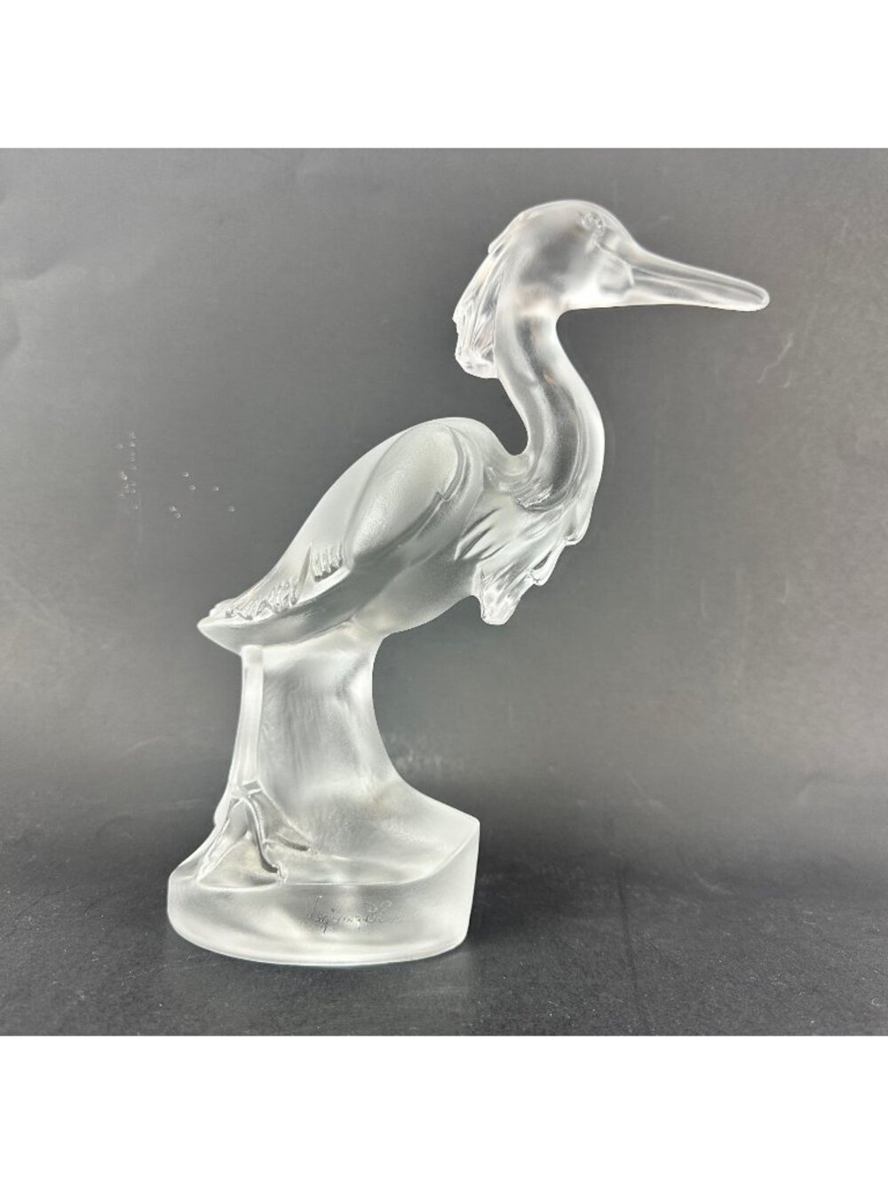 Signed Virginia B Evans 9" Frosted Glass Herron Bird Figurine